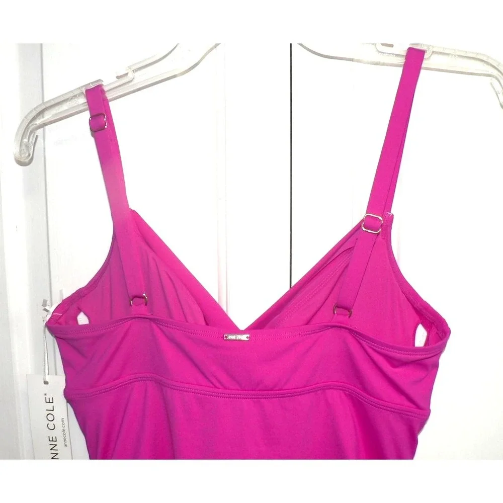 Anne Cole Women's‎ Shirred Underwire Tankini Swim Top in Hibiscus Pink 34C/36B